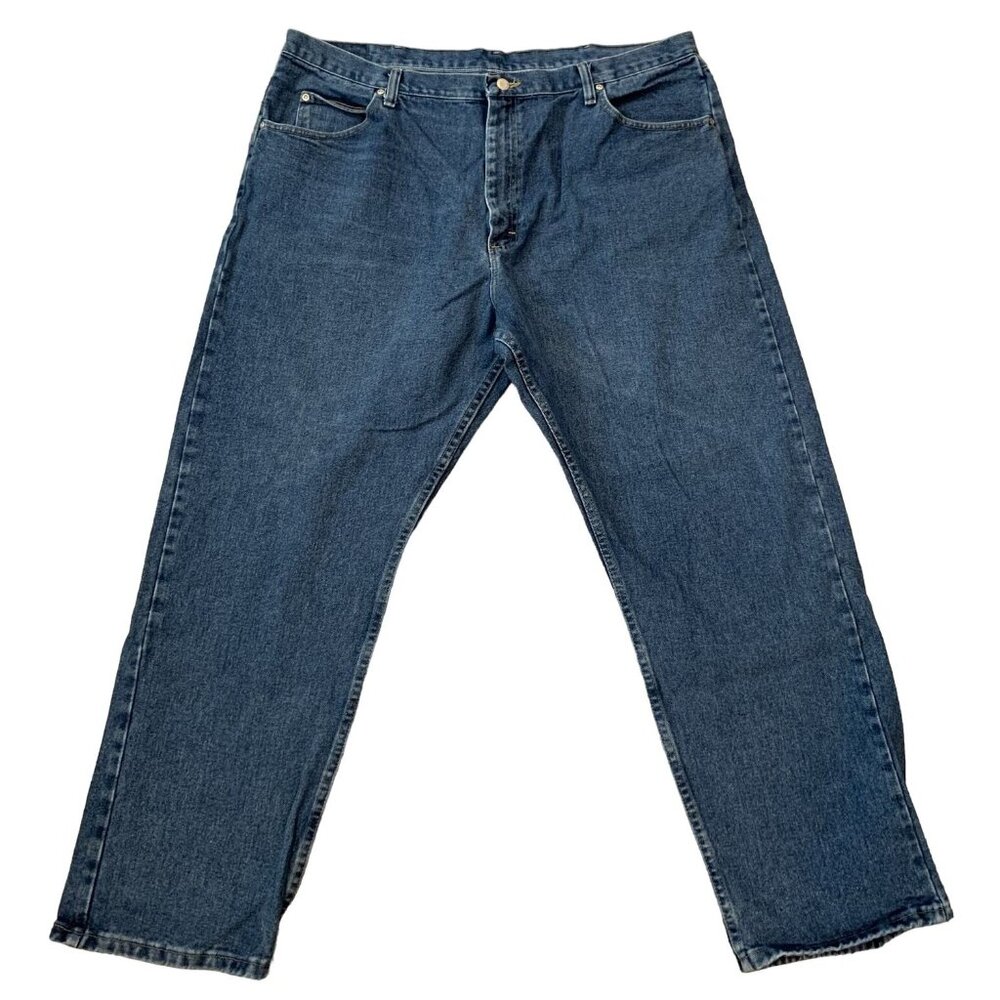 Wrangler Mens Authentic Jeans Size 42x30 Blue Denim Loose Straight Silver Rivets